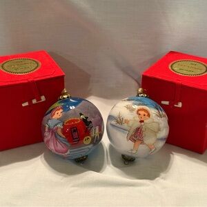 Effanbee Hand Painted Glass Ornaments with Red Boxes Vintage